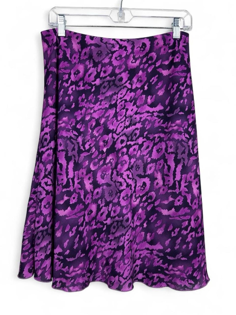 Purple leopard print polyester midi skirt